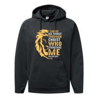 Christian I Can Do All Things Through Christ Lion Faith Performance Fleece Hoodie