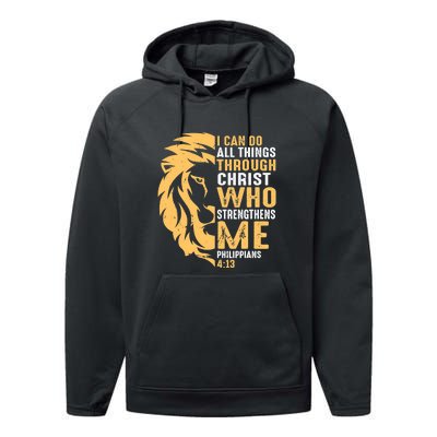 Christian I Can Do All Things Through Christ Lion Faith Performance Fleece Hoodie