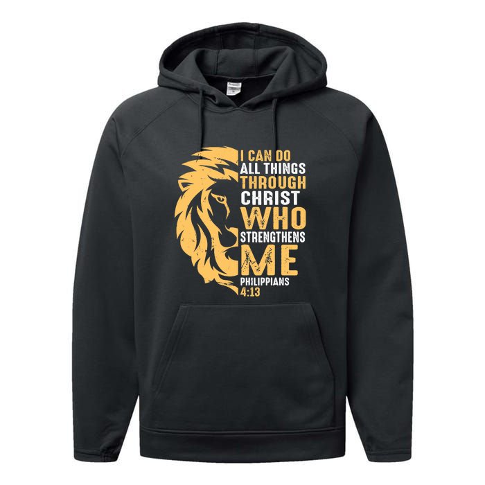 Christian I Can Do All Things Through Christ Lion Faith Performance Fleece Hoodie