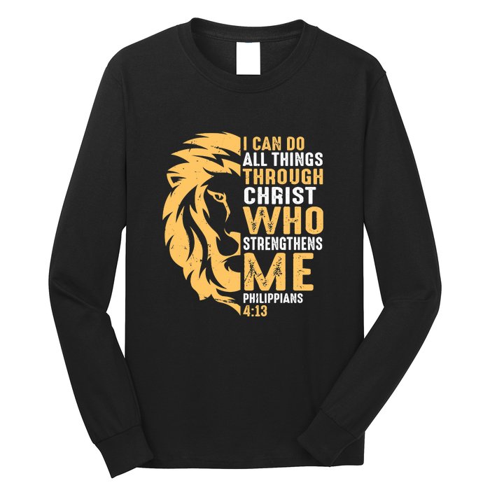 Christian I Can Do All Things Through Christ Lion Faith Long Sleeve Shirt