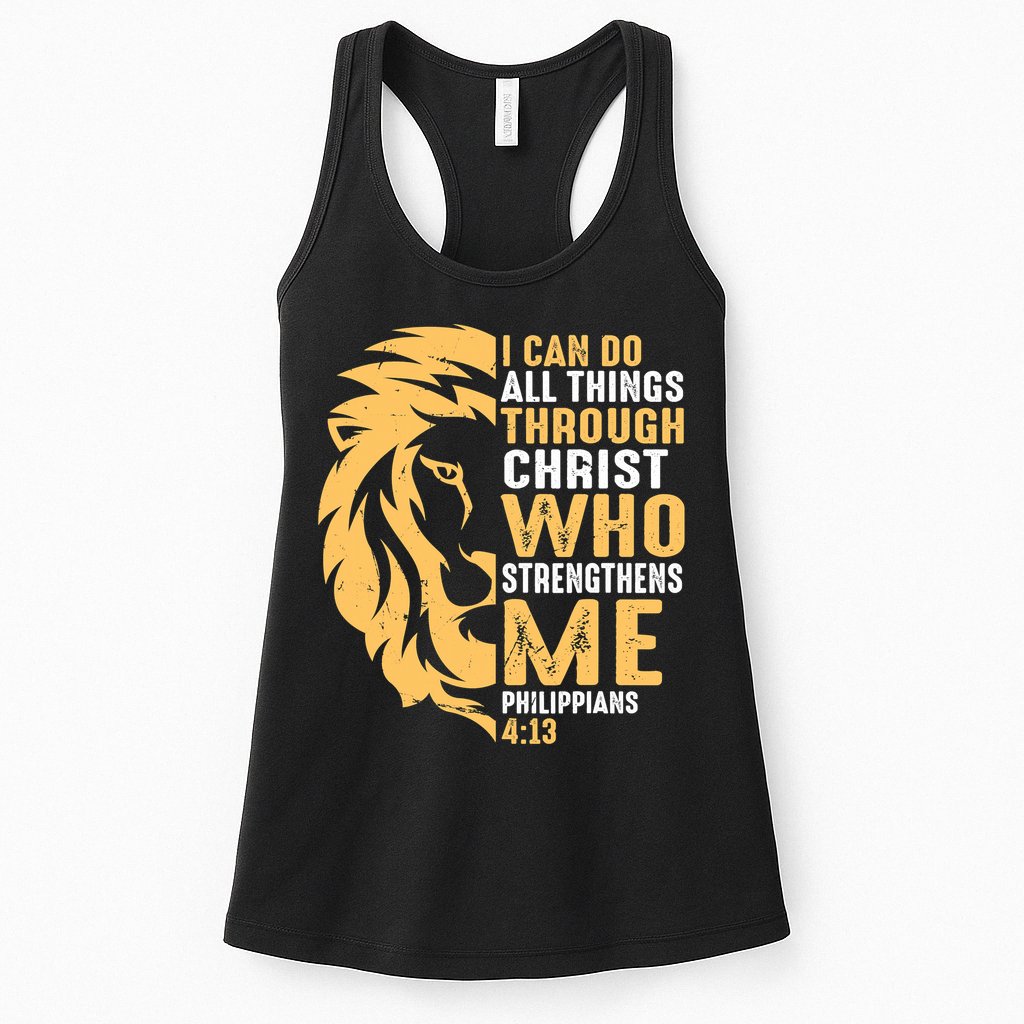 Christian I Can Do All Things Through Christ Lion Faith Womens Tank Top