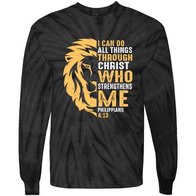 Christian I Can Do All Things Through Christ Lion Faith Tie-Dye Long Sleeve Shirt