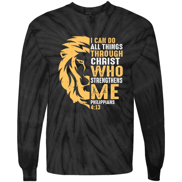 Christian I Can Do All Things Through Christ Lion Faith Tie-Dye Long Sleeve Shirt