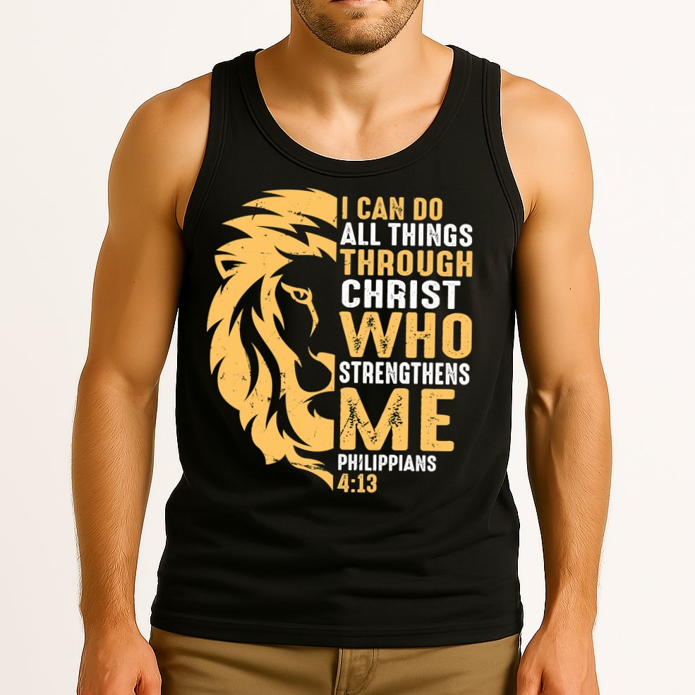 Christian I Can Do All Things Through Christ Lion Faith Tank Top