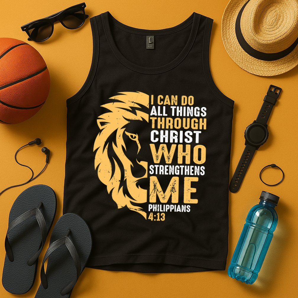 Christian I Can Do All Things Through Christ Lion Faith Tank Top