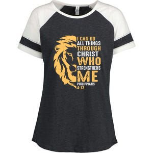 Christian I Can Do All Things Through Christ Lion Faith Enza Ladies Jersey Colorblock Tee