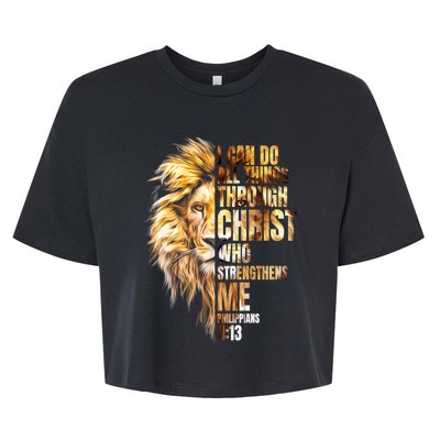 Christian I Can Do All Things Through Christ Lion Faith Bella+Canvas Jersey Crop Tee