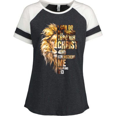 Christian I Can Do All Things Through Christ Lion Faith Enza Ladies Jersey Colorblock Tee