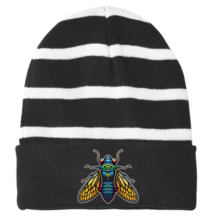 Cicadas Invasion Cool Designs 2024 Cicada Brood Xiii Insect Striped Beanie with Solid Band