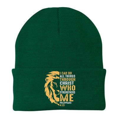 Christian I Can Do All Things Through Christ Lion Faith Knit Cap Winter Beanie