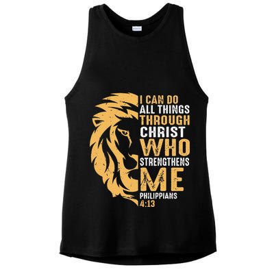 Christian I Can Do All Things Through Christ Lion Faith Ladies PosiCharge Tri-Blend Wicking Tank