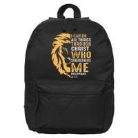 Christian I Can Do All Things Through Christ Lion Faith 16 in Basic Backpack