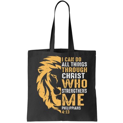 Christian I Can Do All Things Through Christ Lion Faith Tote Bag