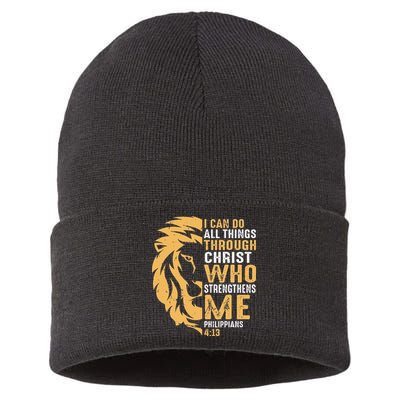 Christian I Can Do All Things Through Christ Lion Faith Sustainable Knit Beanie