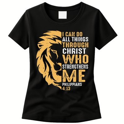Christian I Can Do All Things Through Christ Lion Faith Womens T-Shirt