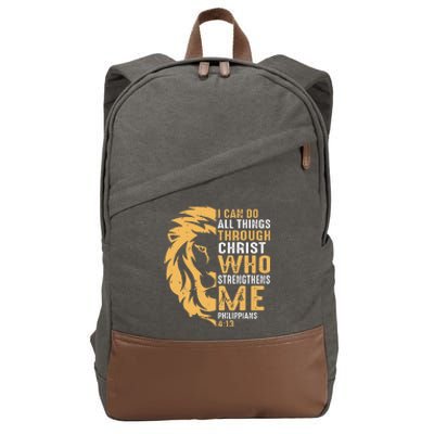 Christian I Can Do All Things Through Christ Lion Faith Cotton Canvas Backpack