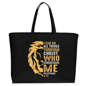 Christian I Can Do All Things Through Christ Lion Faith Cotton Canvas Jumbo Tote