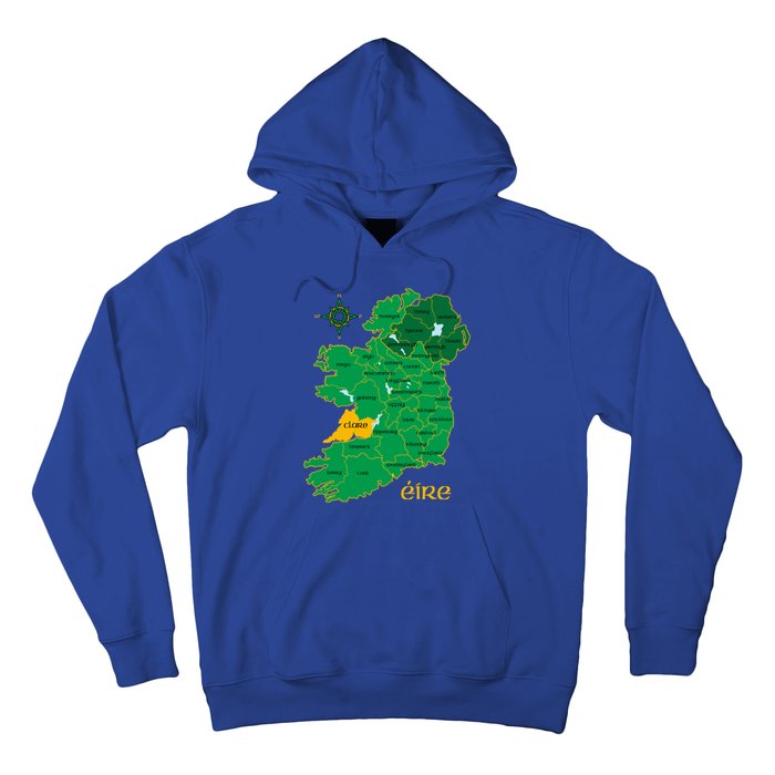 Clare Ireland County Map Eire Irish Travel Funny Gift Hoodie