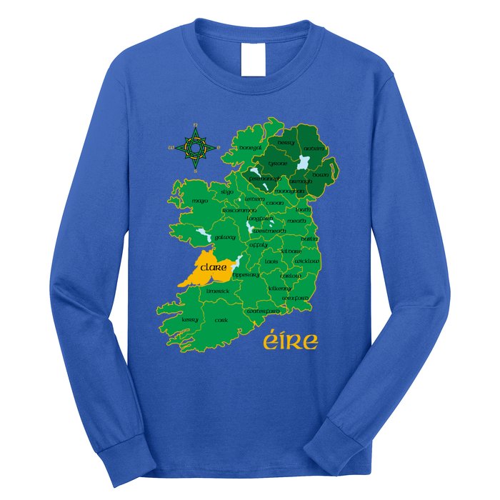 Clare Ireland County Map Eire Irish Travel Funny Gift Long Sleeve Shirt