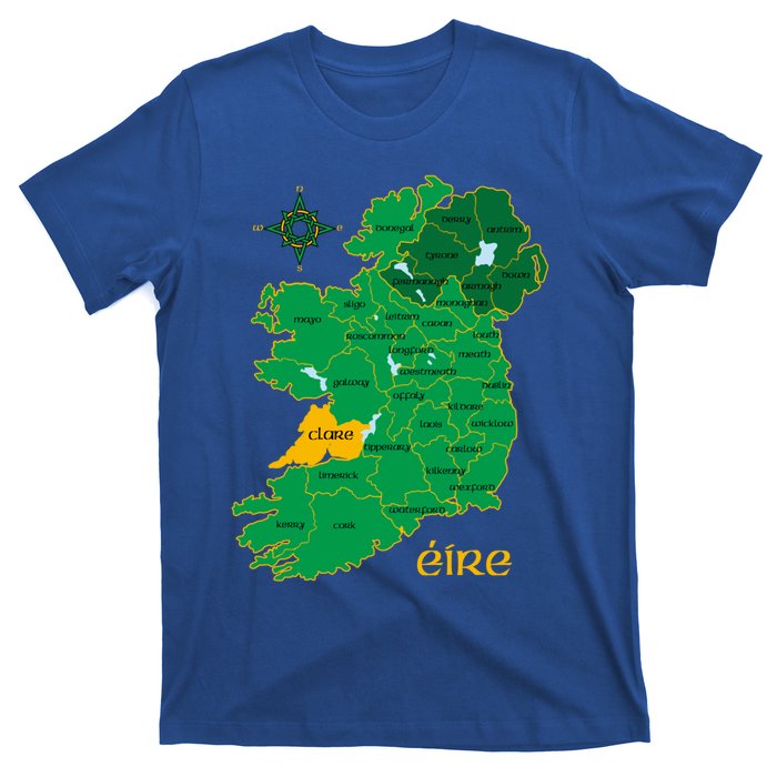 Clare Ireland County Map Eire Irish Travel Funny Gift T-Shirt