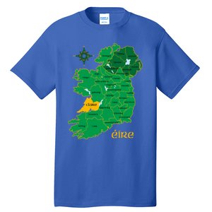 Clare Ireland County Map Eire Irish Travel Funny Gift Tall T-Shirt