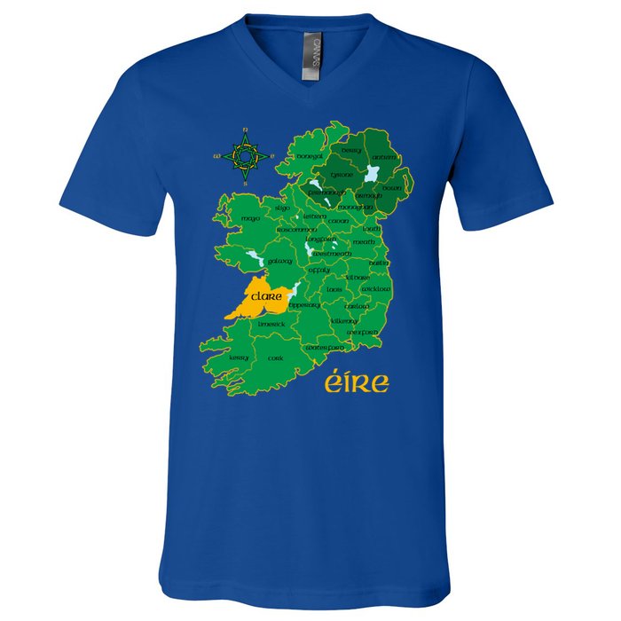 Clare Ireland County Map Eire Irish Travel Funny Gift V-Neck T-Shirt