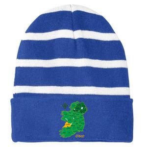 Clare Ireland County Map Eire Irish Travel Funny Gift Striped Beanie with Solid Band