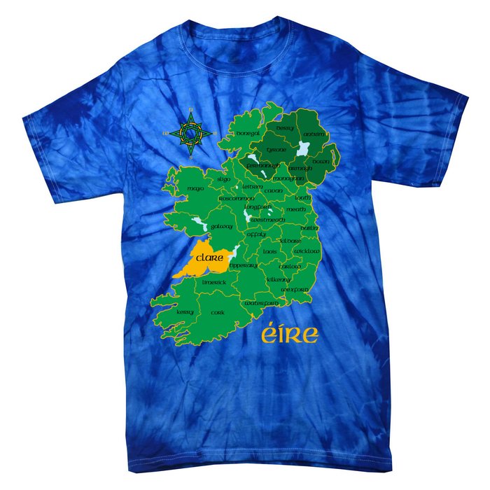 Clare Ireland County Map Eire Irish Travel Funny Gift Tie-Dye T-Shirt