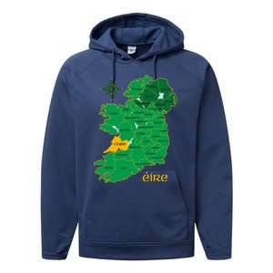 Clare Ireland County Map Eire Irish Travel Funny Gift Performance Fleece Hoodie