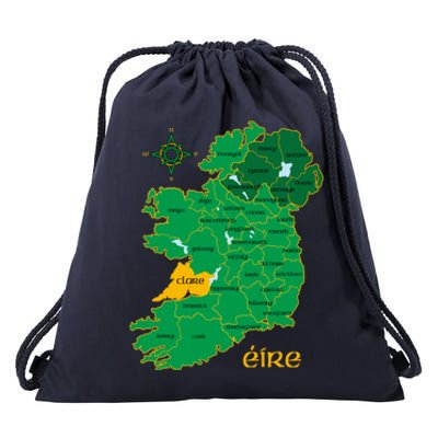 Clare Ireland County Map Eire Irish Travel Funny Gift Drawstring Bag