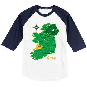 Clare Ireland County Map Eire Irish Travel Funny Gift Baseball Sleeve Shirt