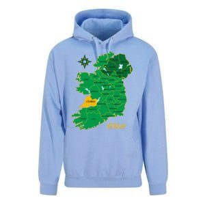 Clare Ireland County Map Eire Irish Travel Funny Gift Unisex Surf Hoodie