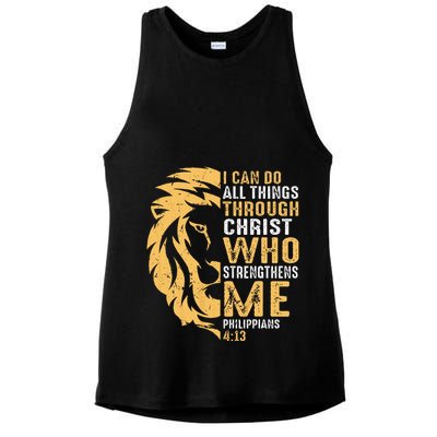 Christian I Can Do All Things Through Christ Lion Faith Ladies PosiCharge Tri-Blend Wicking Tank