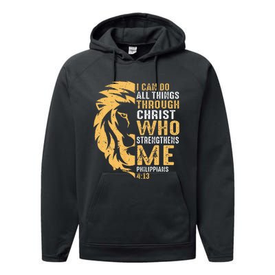 Christian I Can Do All Things Through Christ Lion Faith Performance Fleece Hoodie