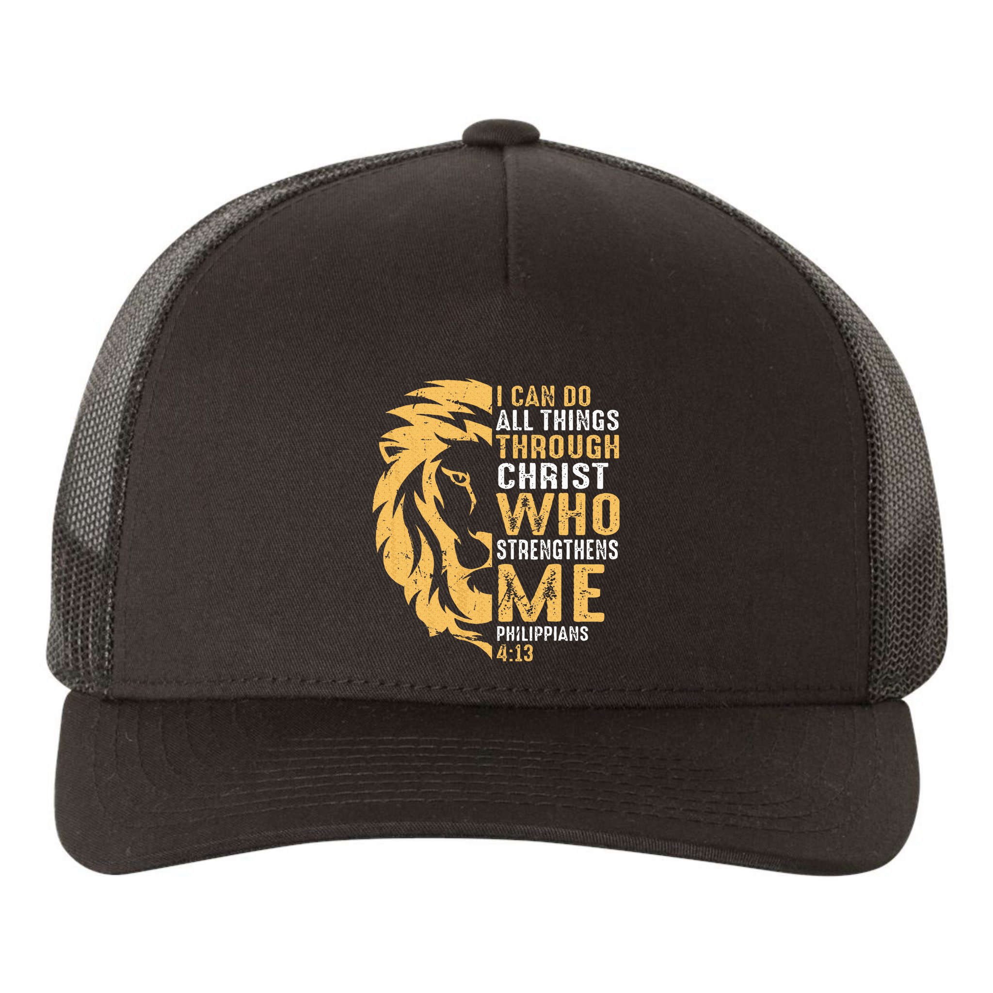 Christian I Can Do All Things Through Christ Lion Faith Yupoong Adult 5-Panel Trucker Hat