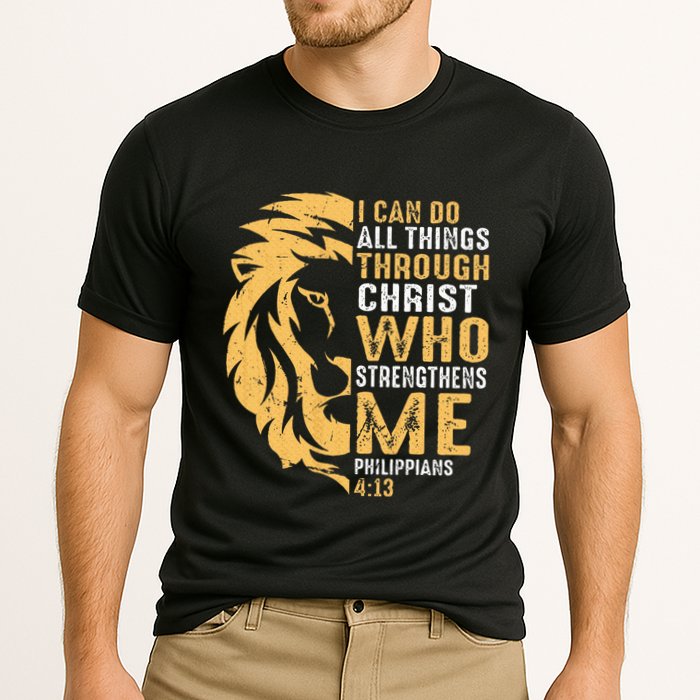 Christian I Can Do All Things Through Christ Lion Faith Cooling Performance Crew T-Shirt