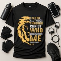 Christian I Can Do All Things Through Christ Lion Faith Cooling Performance Crew T-Shirt
