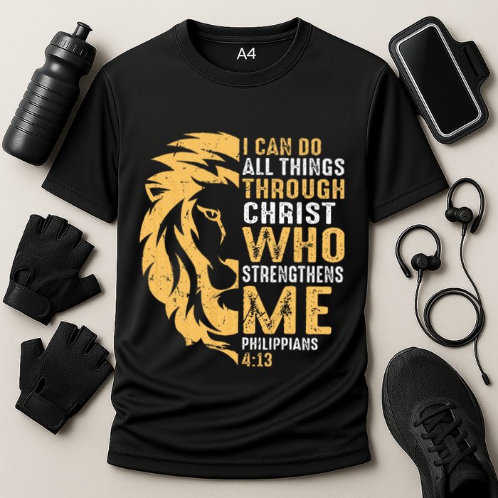 Christian I Can Do All Things Through Christ Lion Faith Cooling Performance Crew T-Shirt