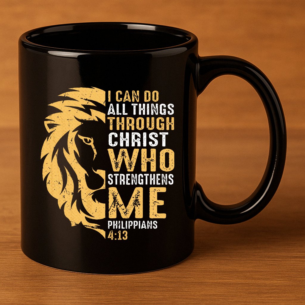 Christian I Can Do All Things Through Christ Lion Faith 11oz C Handle Ceramic Mug