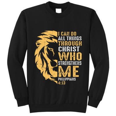 Christian I Can Do All Things Through Christ Lion Faith Tall Sweatshirt