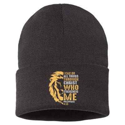 Christian I Can Do All Things Through Christ Lion Faith Sustainable Knit Beanie