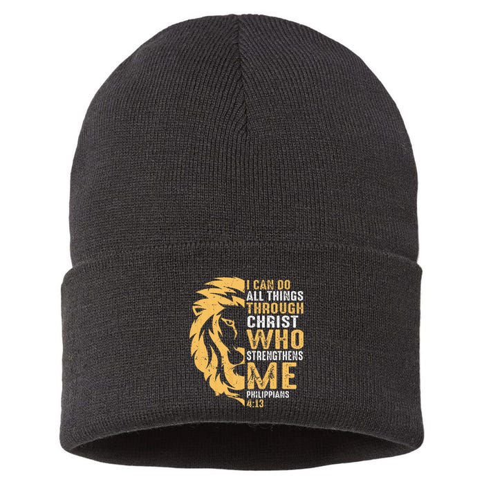 Christian I Can Do All Things Through Christ Lion Faith Sustainable Knit Beanie