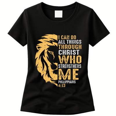 Christian I Can Do All Things Through Christ Lion Faith Womens T-Shirt