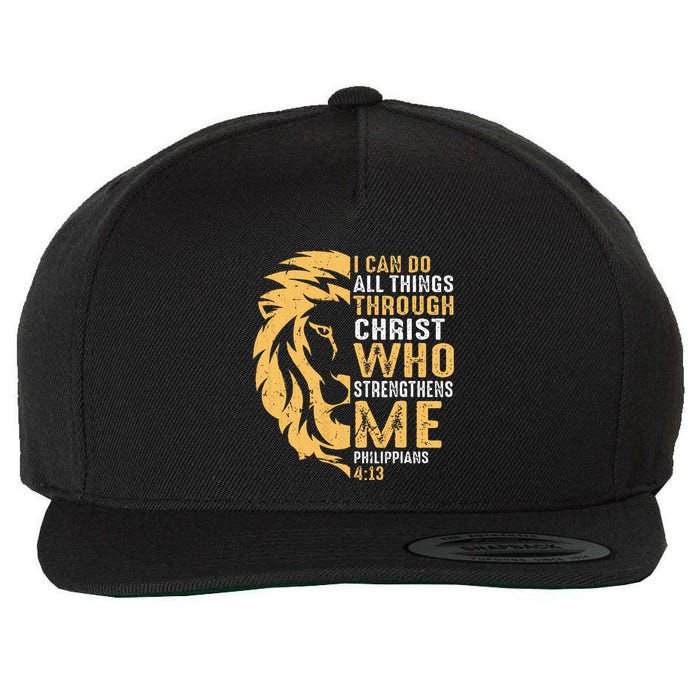 Christian I Can Do All Things Through Christ Lion Faith Wool Snapback Cap