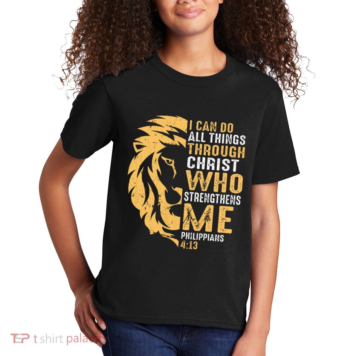 Christian I Can Do All Things Through Christ Lion Faith Kids T-Shirt