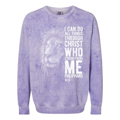 Christian I Can Do All Things Through Christ Lion Faith Gift Cool Gift Colorblast Crewneck Sweatshirt