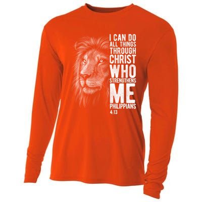 Christian I Can Do All Things Through Christ Lion Faith Gift Cool Gift Cooling Performance Long Sleeve Crew