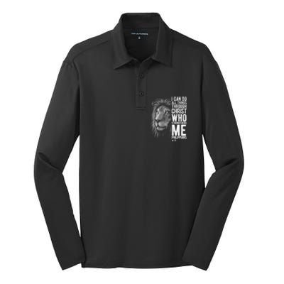 Christian I Can Do All Things Through Christ Lion Faith Gift Cool Gift Silk Touch Performance Long Sleeve Polo