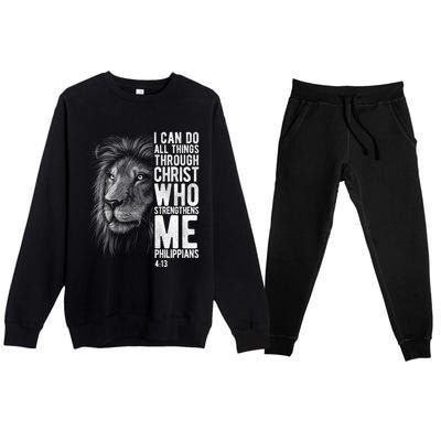 Christian I Can Do All Things Through Christ Lion Faith Gift Cool Gift Premium Crewneck Sweatsuit Set