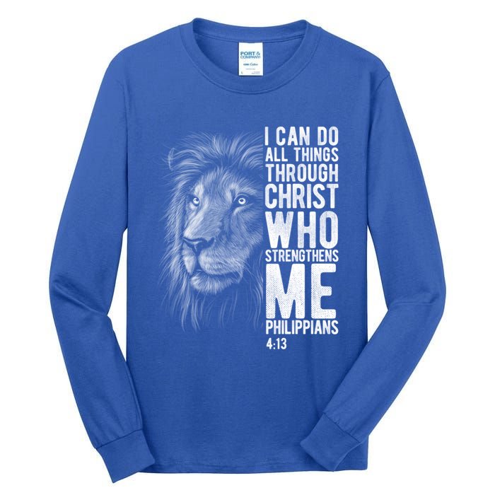 Christian I Can Do All Things Through Christ Lion Faith Gift Cool Gift Tall Long Sleeve T-Shirt